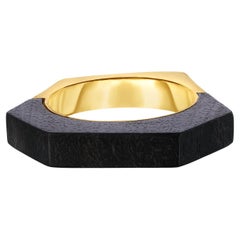 Exquisite 18K Yellow Gold Hand Carved Ebony Hexagon Ring by Fern Freeman