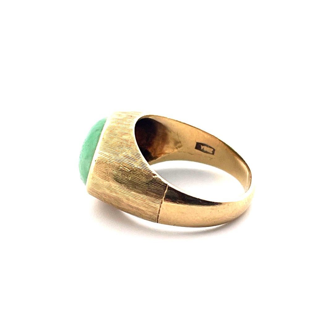 Retro Exquisite 18k Yellow Gold Jadeite Textured Ring For Sale
