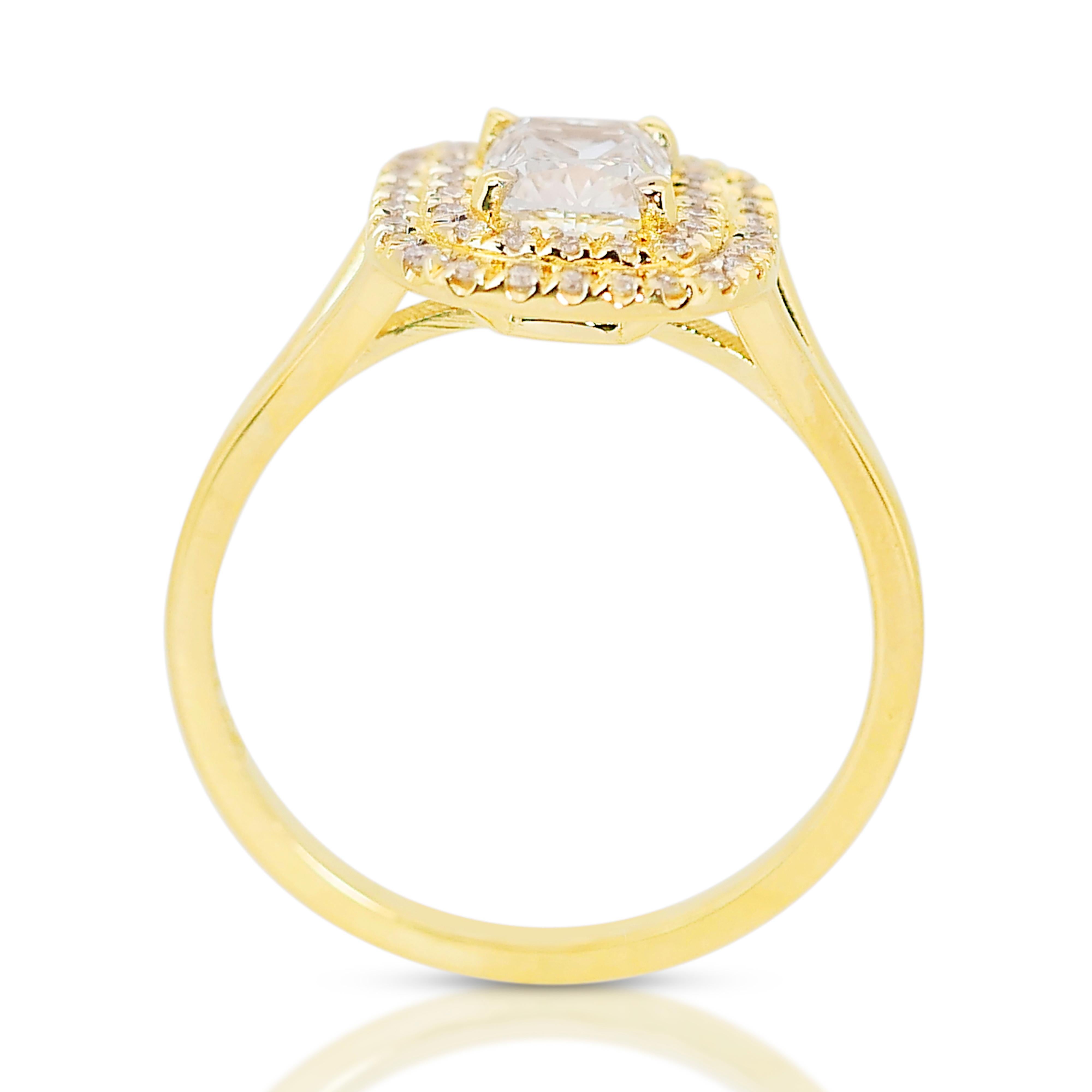Exquisite 18k Yellow Gold Natural Diamond Double Halo Ring w/1.08 ct - IGI  For Sale 2