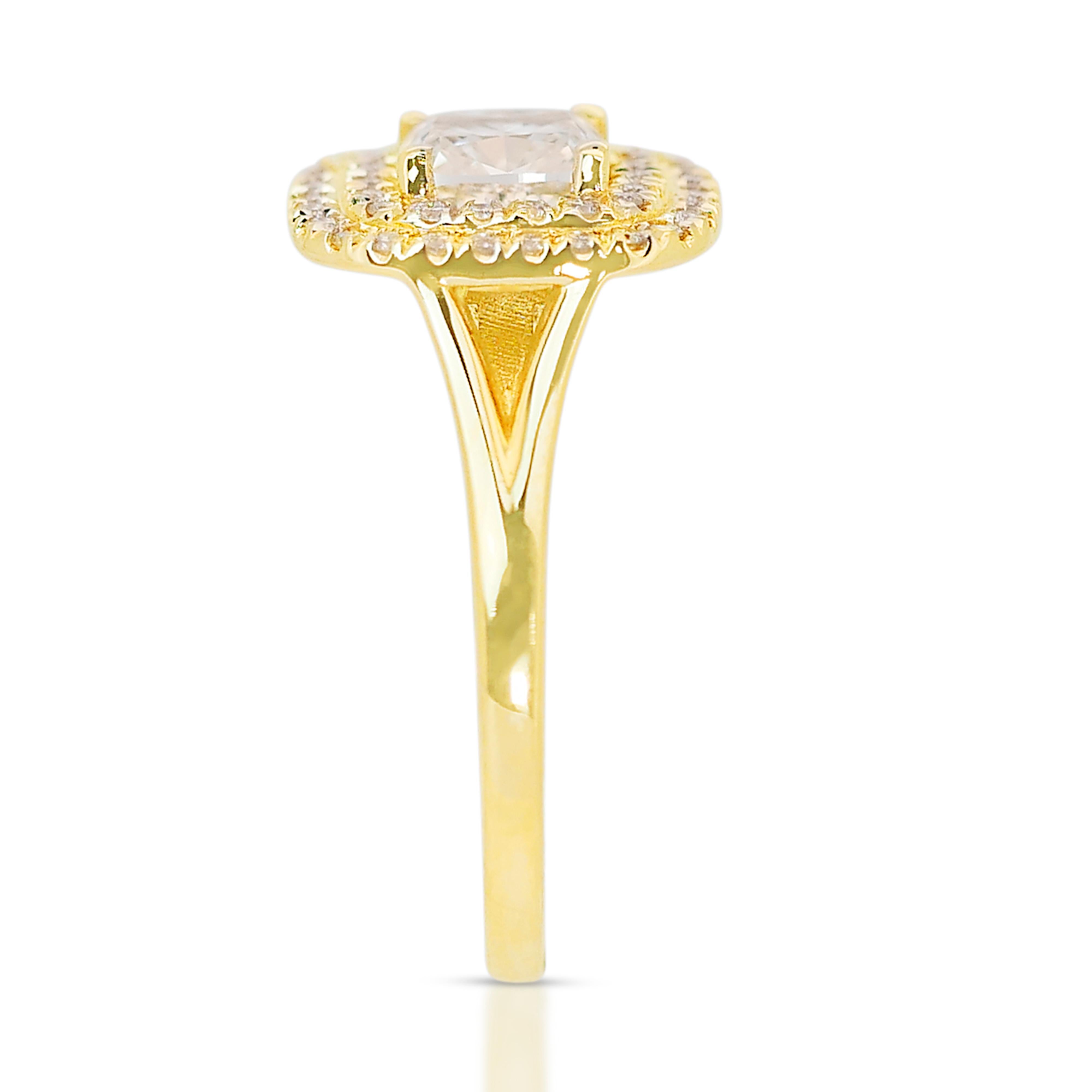 Exquisite 18k Yellow Gold Natural Diamond Double Halo Ring w/1.08 ct - IGI  For Sale 3
