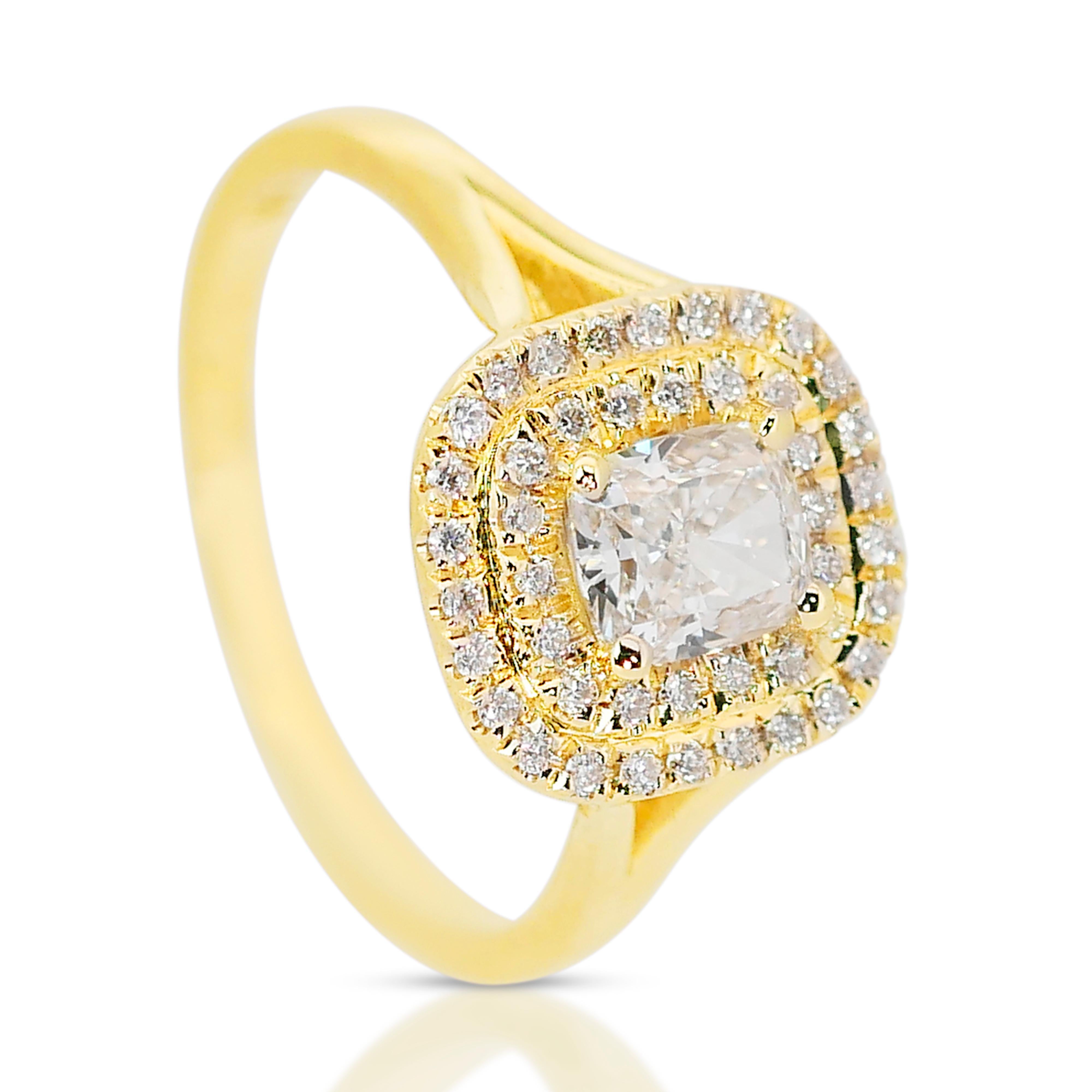 Exquisite 18k Yellow Gold Natural Diamond Double Halo Ring w/1.08 ct - IGI  For Sale 4