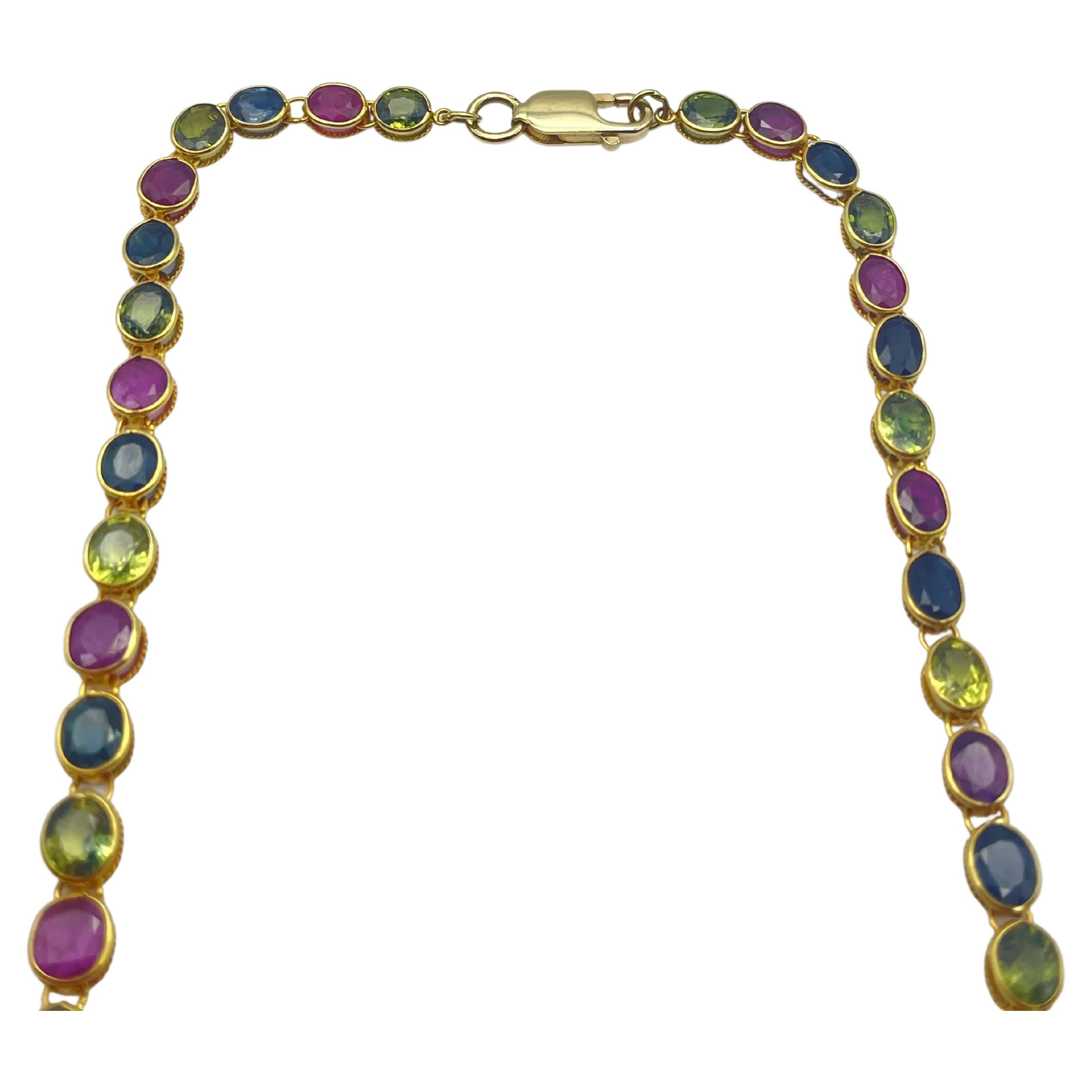 Exquisite 18k Yellow Gold Necklace: A Vibrant Tutti Frutti Mosaic of Beauty For Sale 5