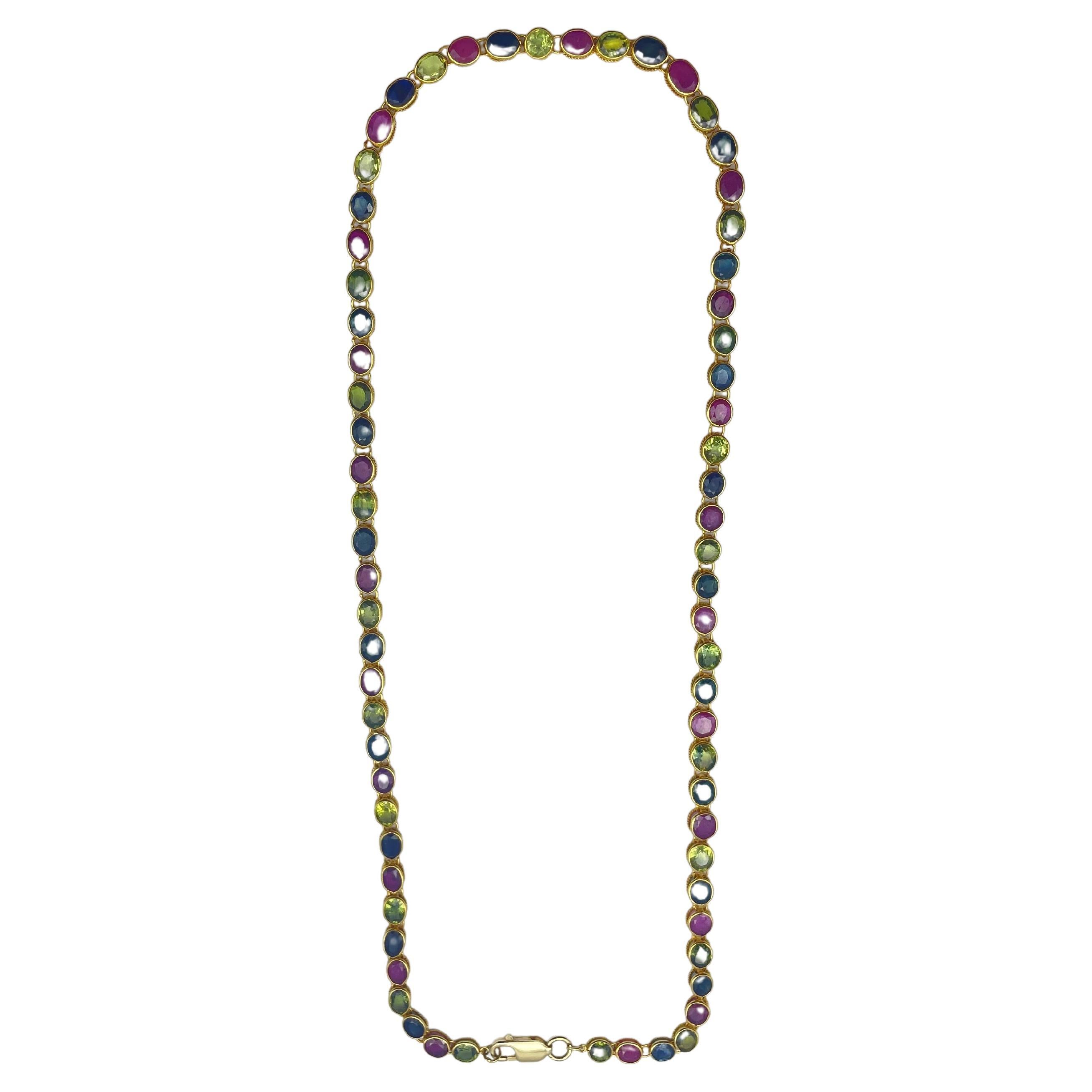 Exquisite 18k Yellow Gold Necklace: A Vibrant Tutti Frutti Mosaic of Beauty For Sale 6