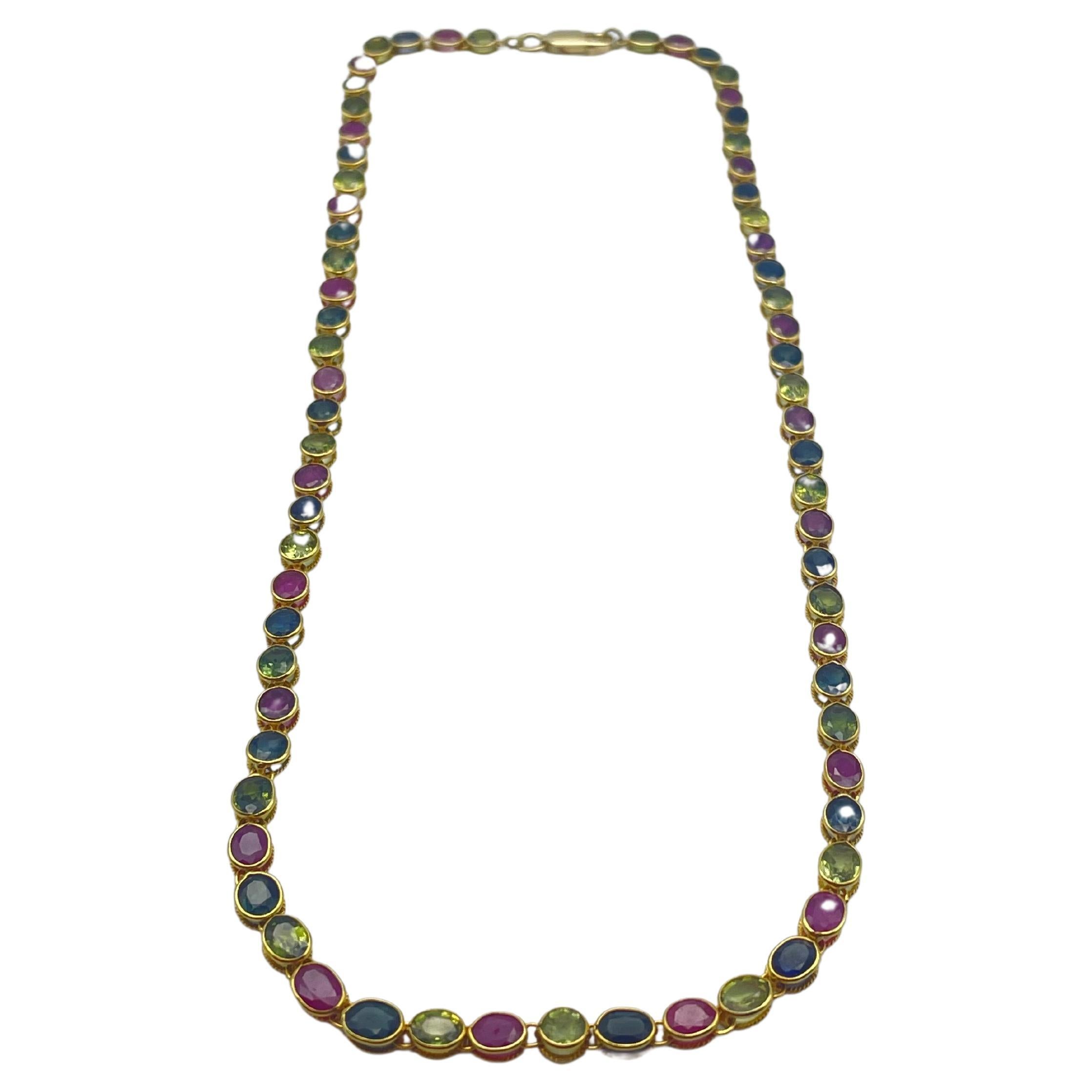 Women's or Men's Exquisite 18k Yellow Gold Necklace: A Vibrant Tutti Frutti Mosaic of Beauty For Sale