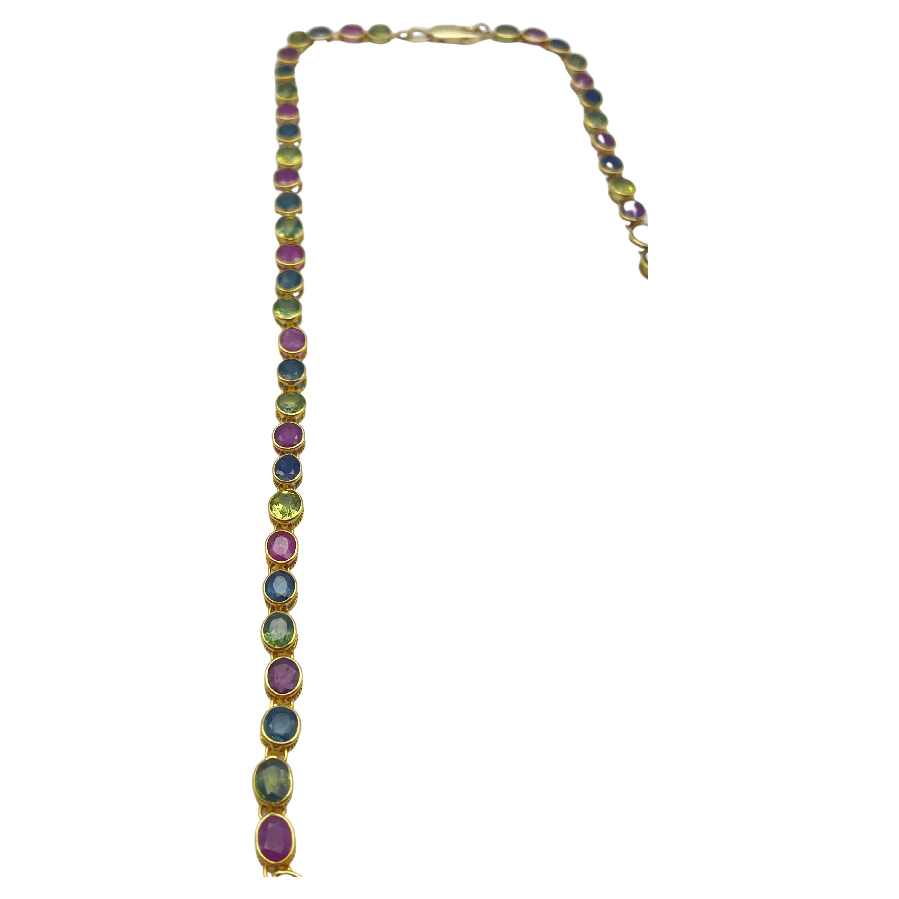 Exquisite 18k Yellow Gold Necklace: A Vibrant Tutti Frutti Mosaic of Beauty For Sale 1