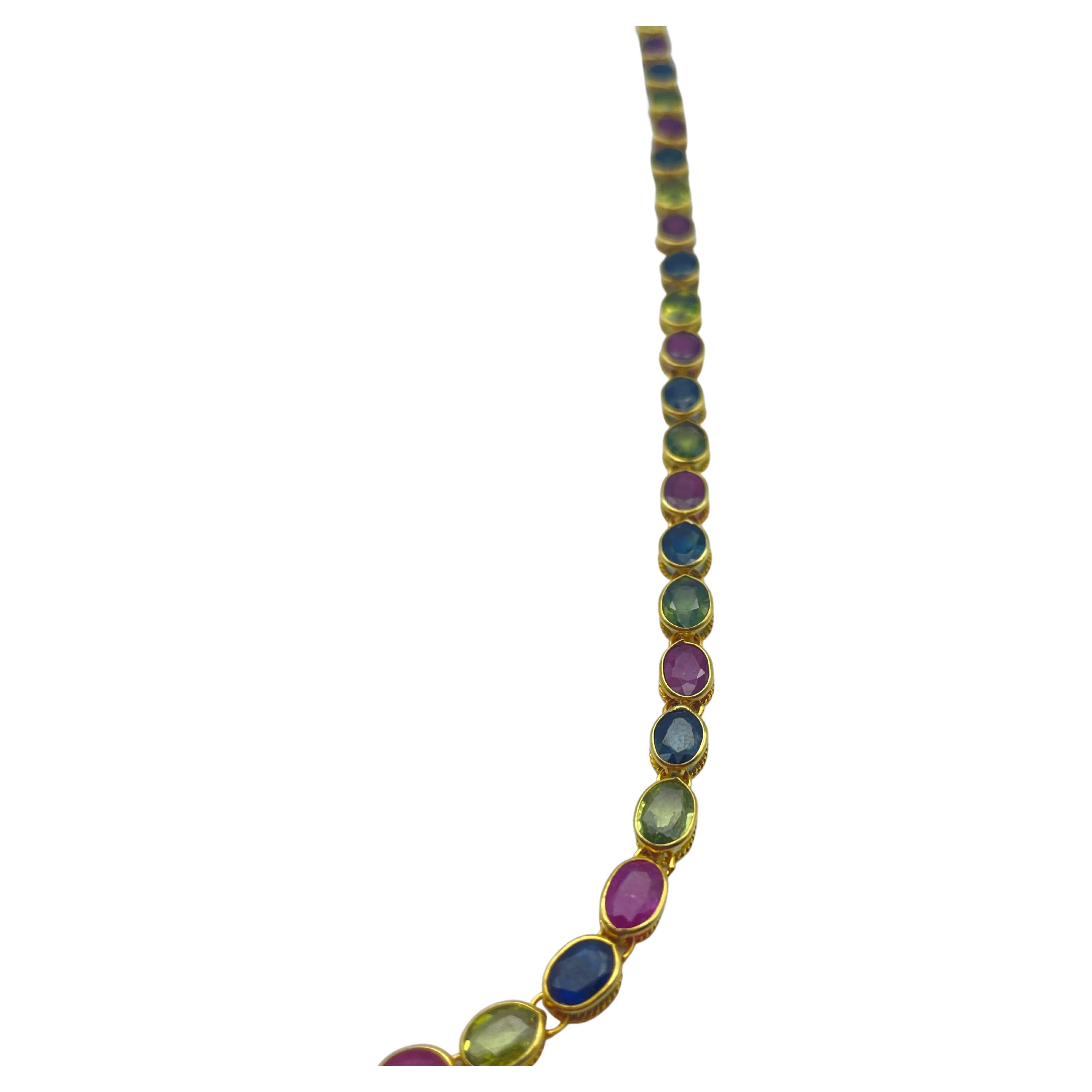 Exquisite 18k Yellow Gold Necklace: A Vibrant Tutti Frutti Mosaic of Beauty For Sale 2