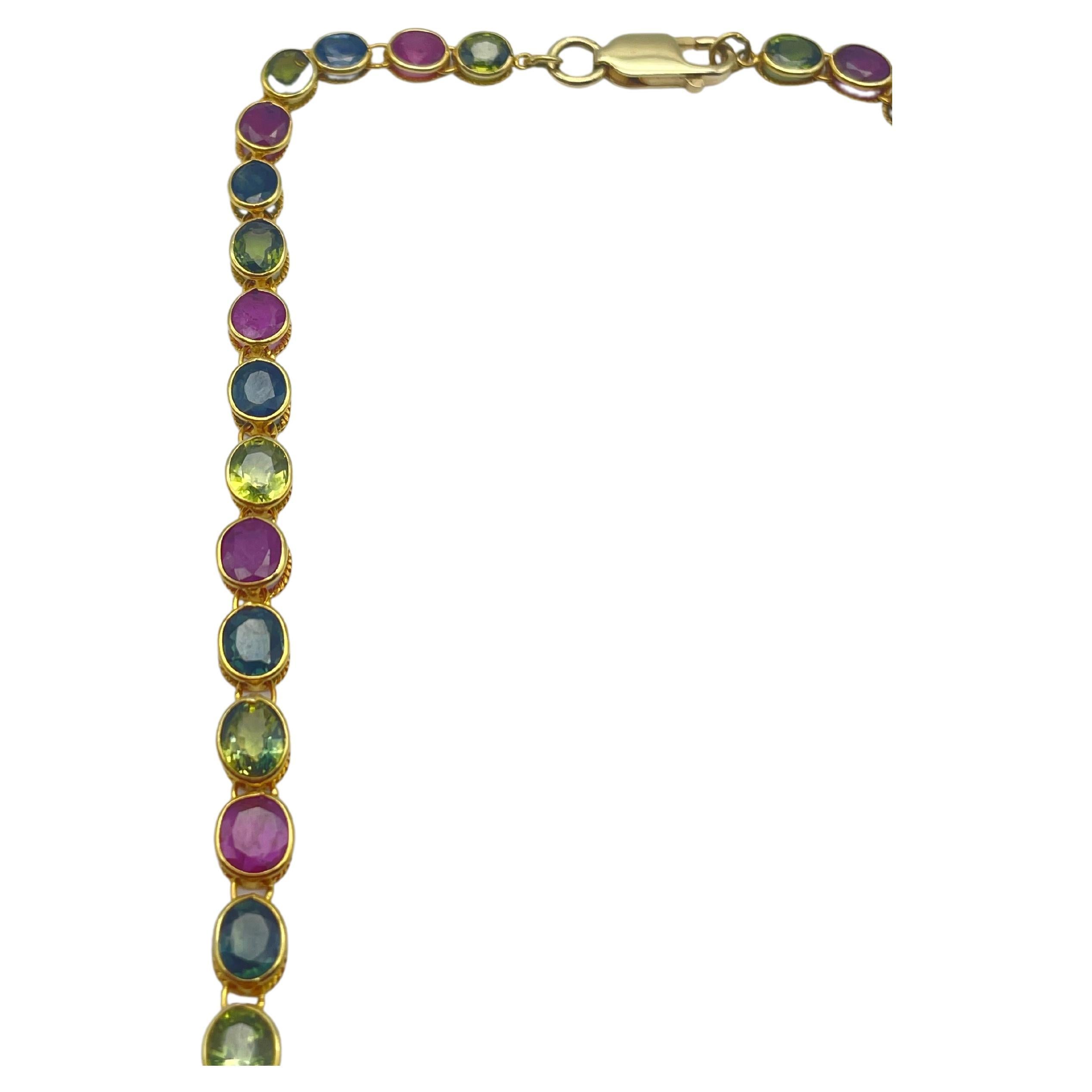 Exquisite 18k Yellow Gold Necklace: A Vibrant Tutti Frutti Mosaic of Beauty For Sale 3