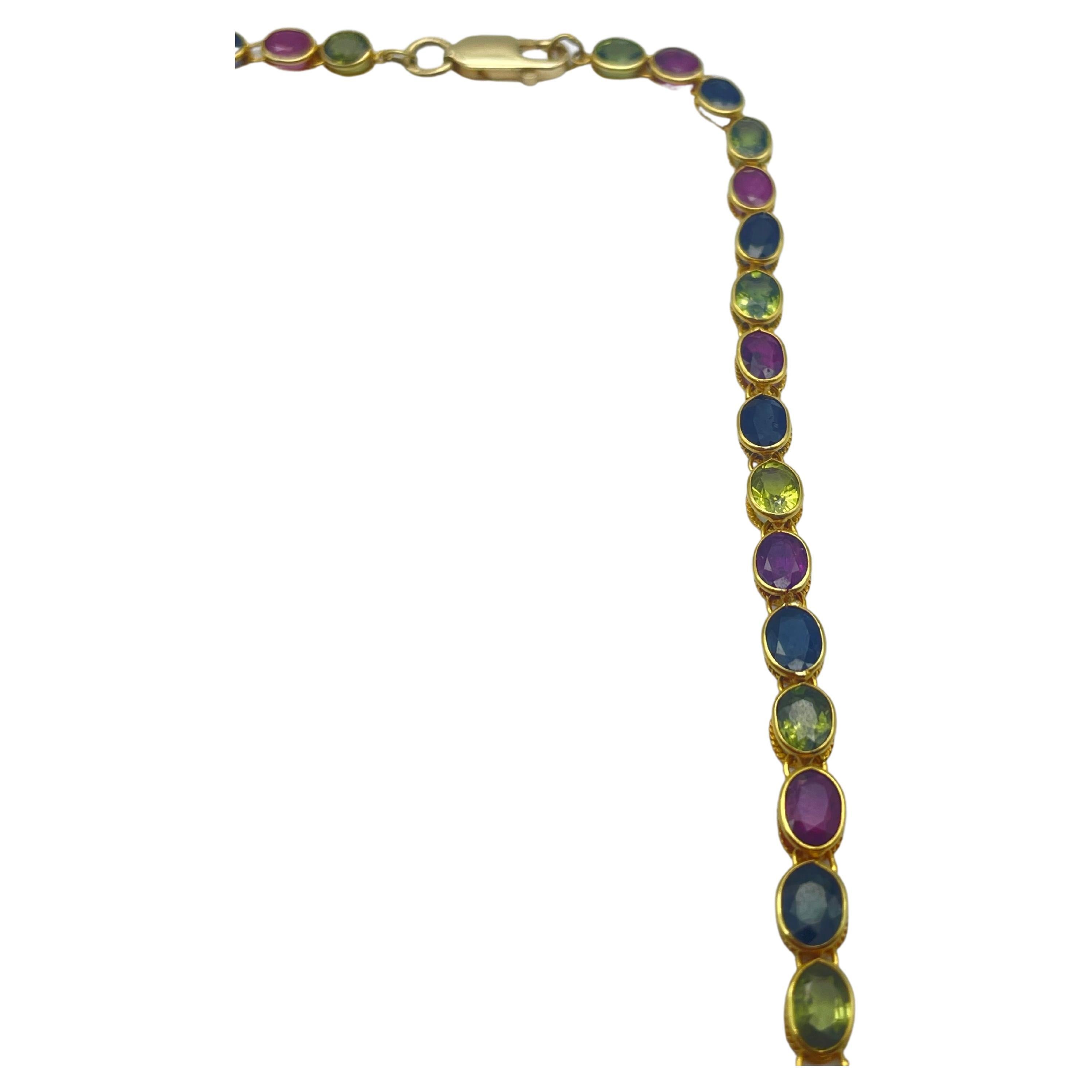Exquisite 18k Yellow Gold Necklace: A Vibrant Tutti Frutti Mosaic of Beauty For Sale 4