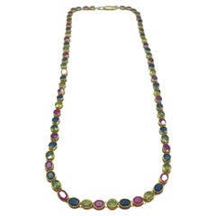 Exquisite 18k Yellow Gold Necklace: A Vibrant Tutti Frutti Mosaic of Beauty