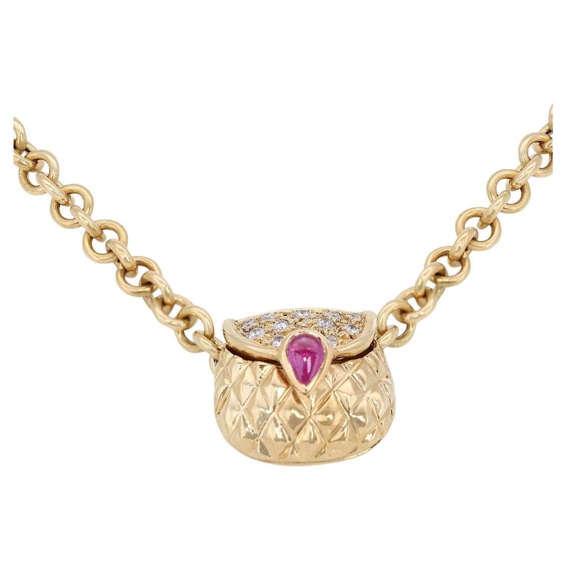 Exquisite Halskette aus 18 Karat Gelbgold mit 0,35 Karat Prinzessin- und rundem Diamant im Angebot