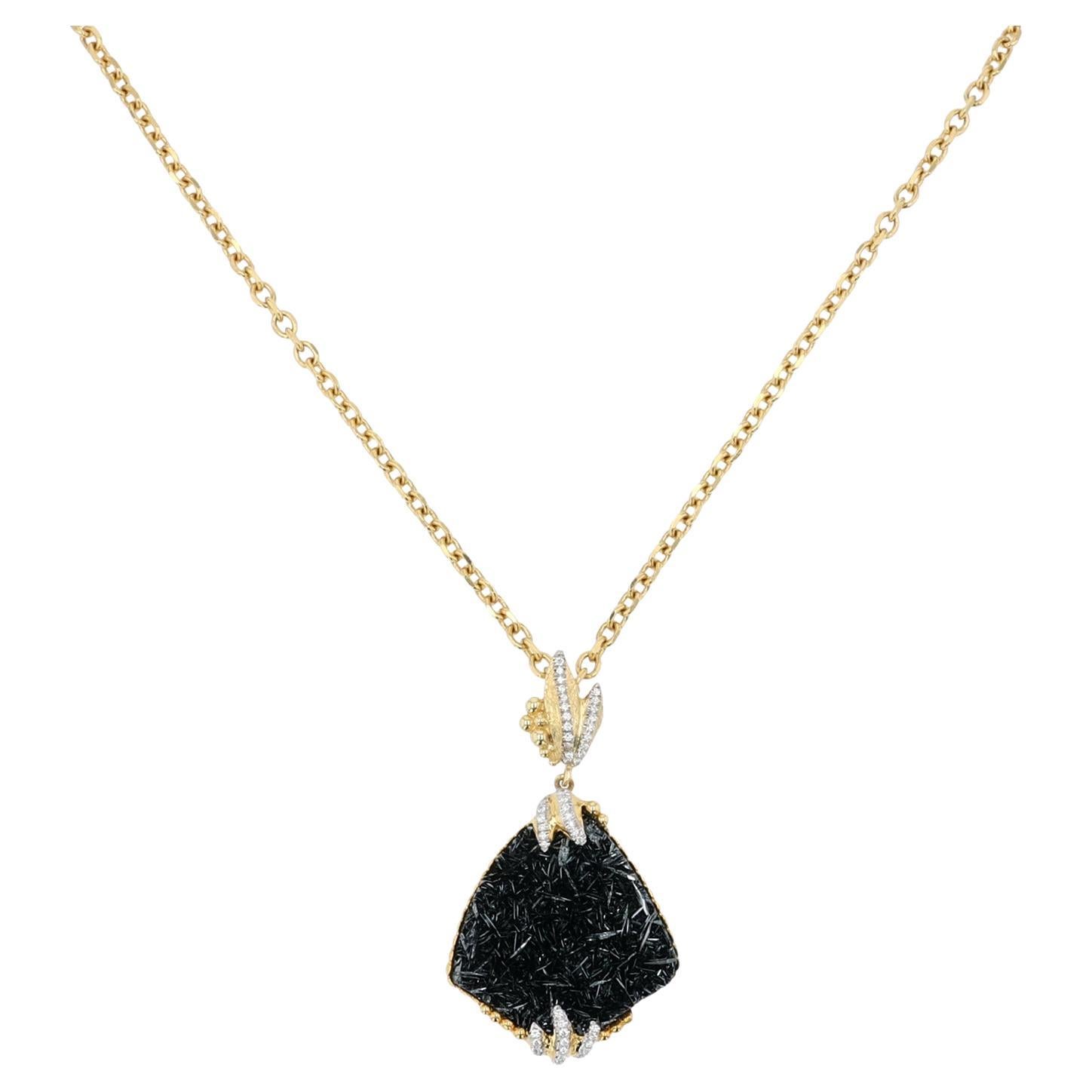 Exquisite 18K Yellow Gold Pendant with Hematite and Diamonds by Victor Velyan For Sale