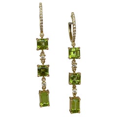 Exquisite 18K Yellow Gold Peridot and Diamond Dangle Earrings