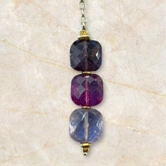 Exquisite 18K Yellow Gold Pink and Purple Gemstone Necklace