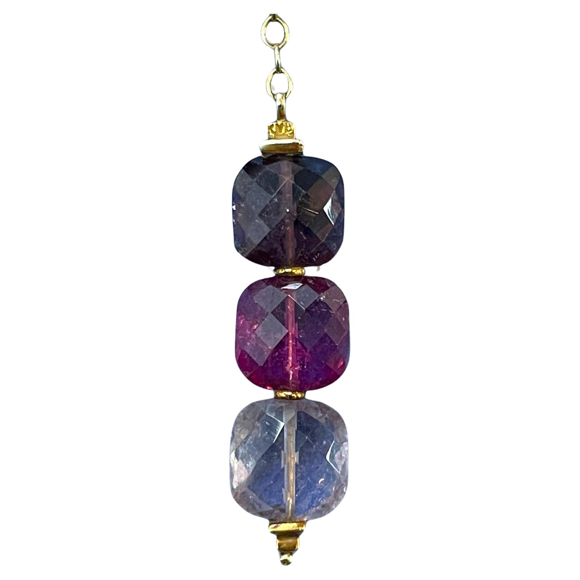 Exquisite 18K Yellow Gold Pink and Purple Gemstone Necklace