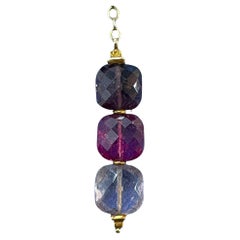 Exquisite 18K Yellow Gold Pink and Purple Gemstone Necklace