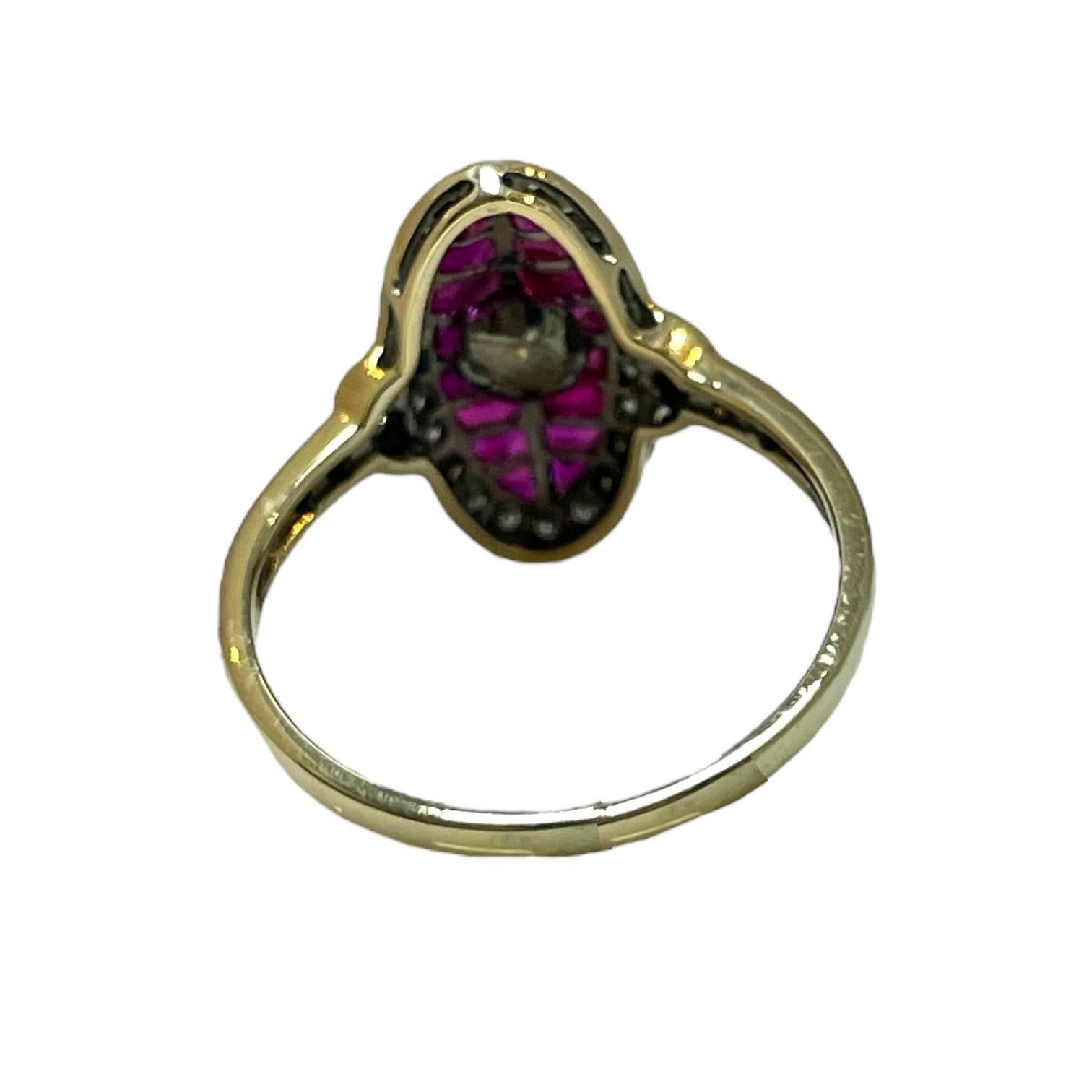 Exquisiter Ring aus 18 Karat Gelbgold mit Rubin und Diamant für Damen oder Herren
