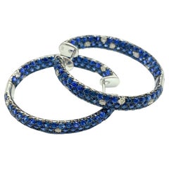 $9, 679 Exquisite 18Kt Gold Magnificent Fancy Blue Sapphire Diamond Hoop Earrings