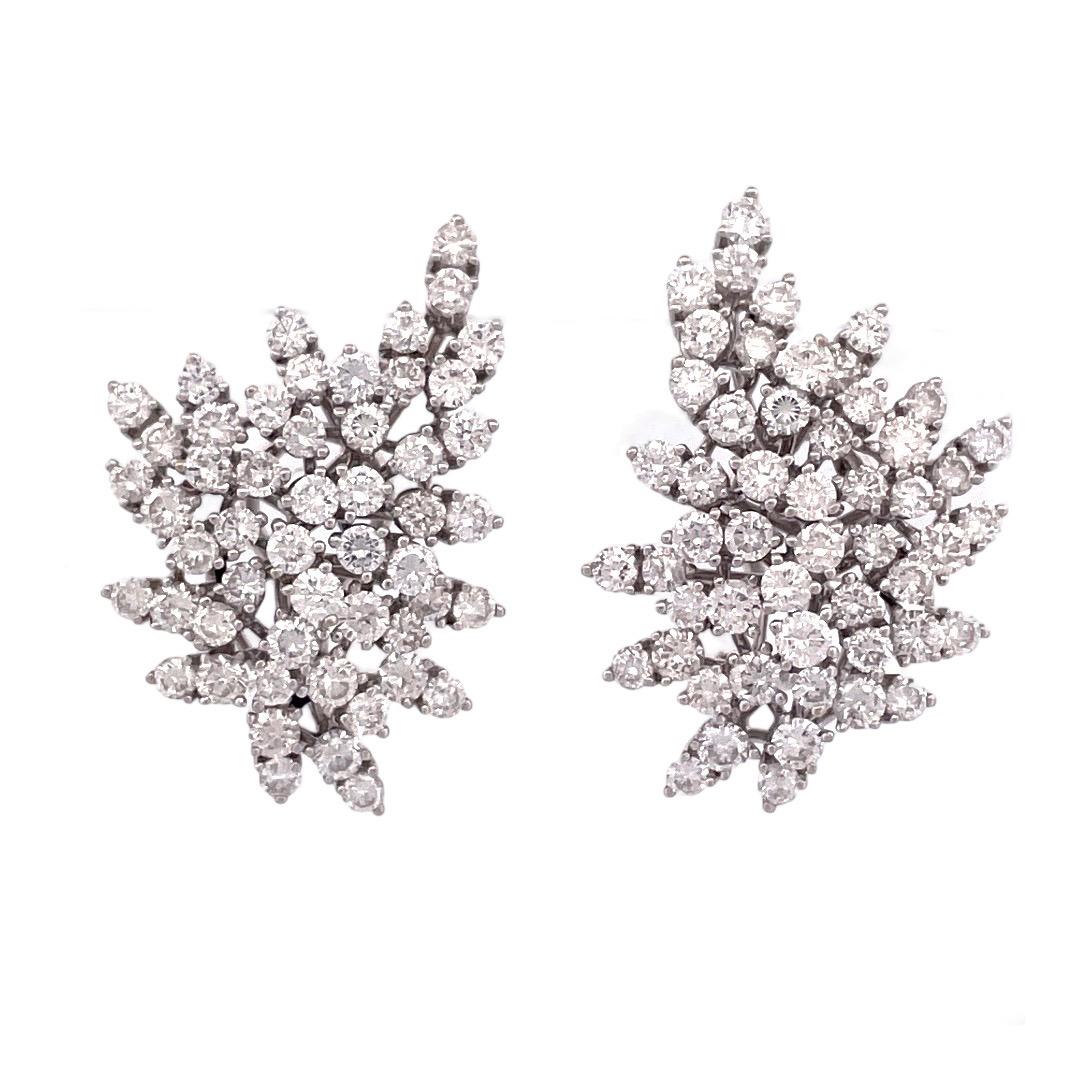 Exquisite 18kt White Gold Flame Diamond Earrings with 9.50 tcw Diamonds For Sale