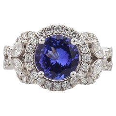 Exquisite 18kt White Gold Tanzanite and Diamond Floral Ring, 1.95ct