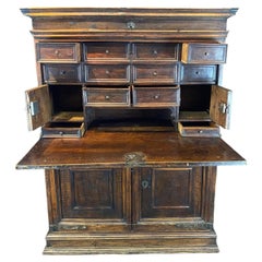 Exquisite 18th C Spanish Baroque Walnut Bargueno or Fall Front Writing Desk