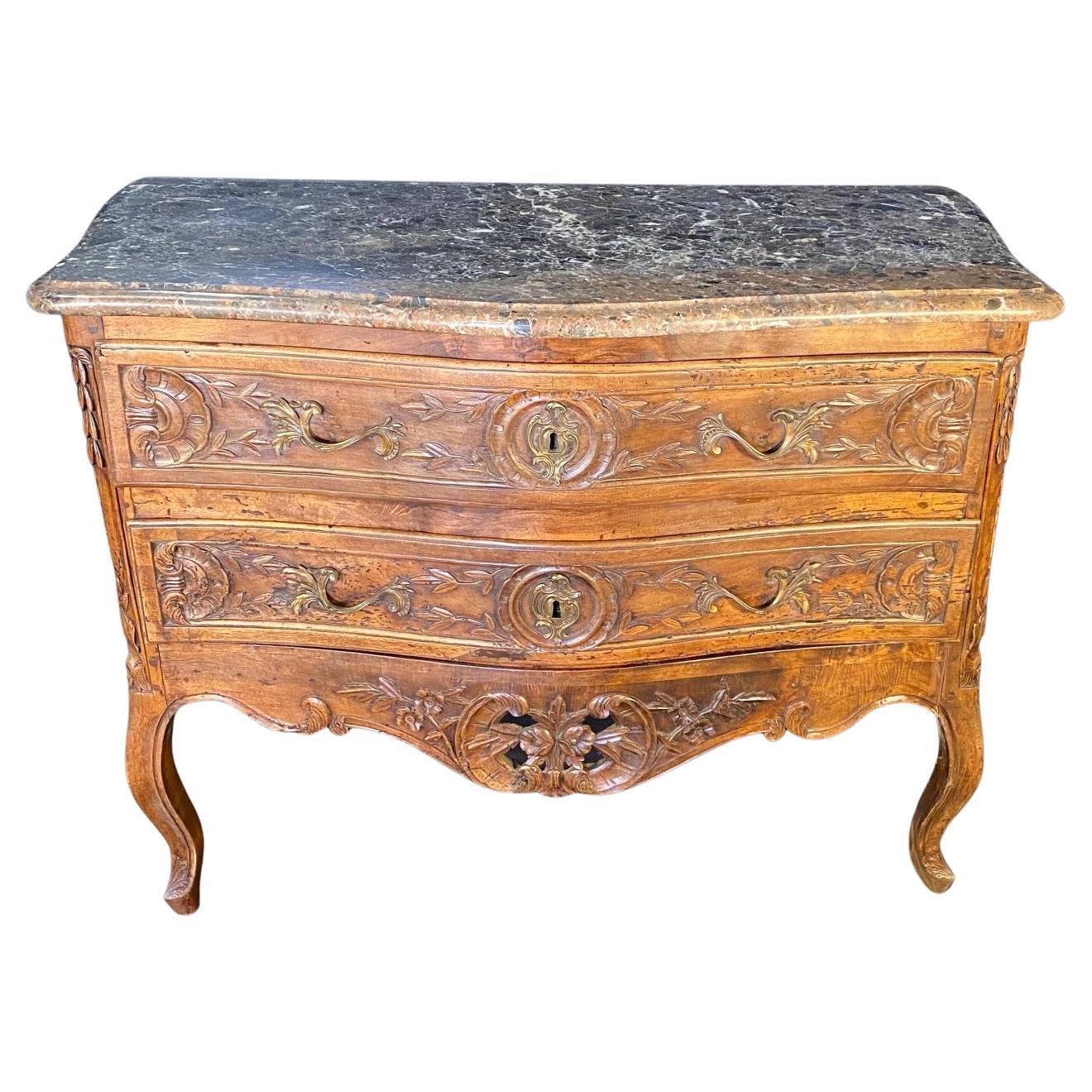 Exquisite 18th Century French Louis XV Marble Top Chest of Drawers