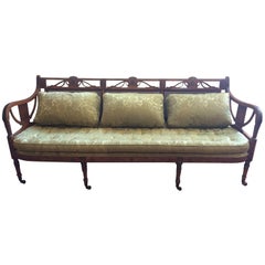 Antique Exquisite 18th Century Italian Hand-Painted Wood, Cane and Upholstered Sofa
