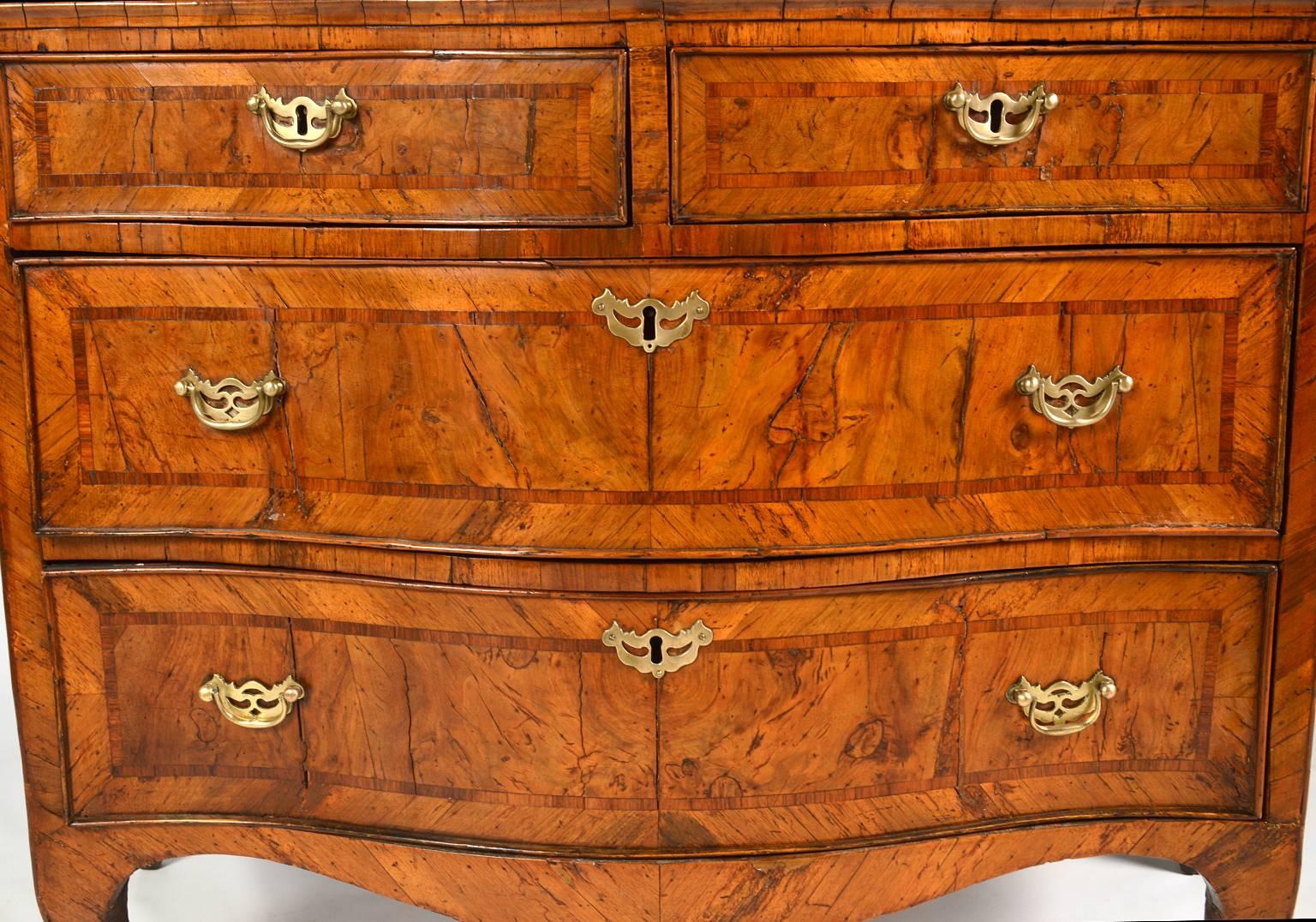 Exquisite 18th Century Italian Rococo Parquetry Burled Walnut Commode 1