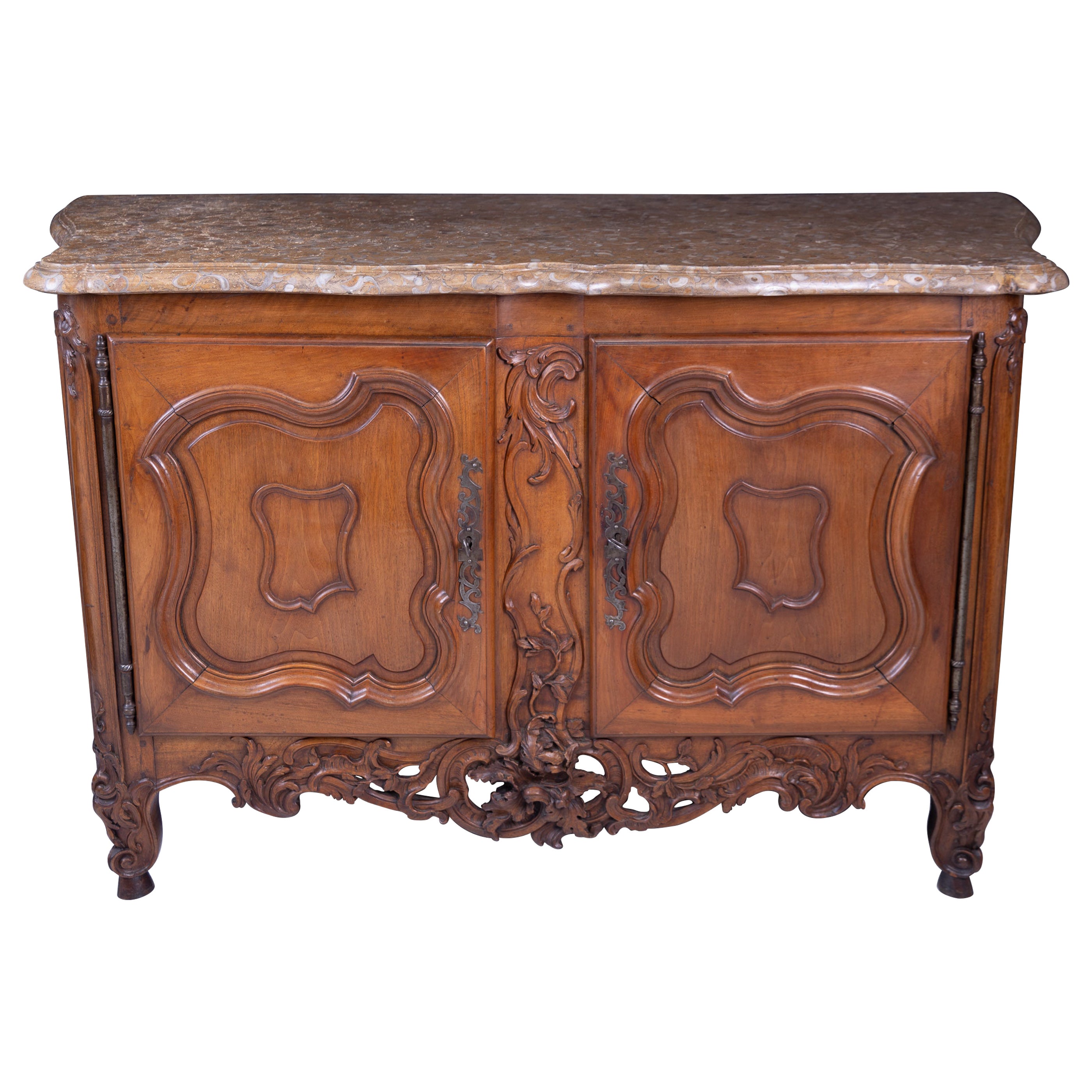 Exquisite 18th century Lyonnaise Carved Walnut Buffet, Country French For Sale