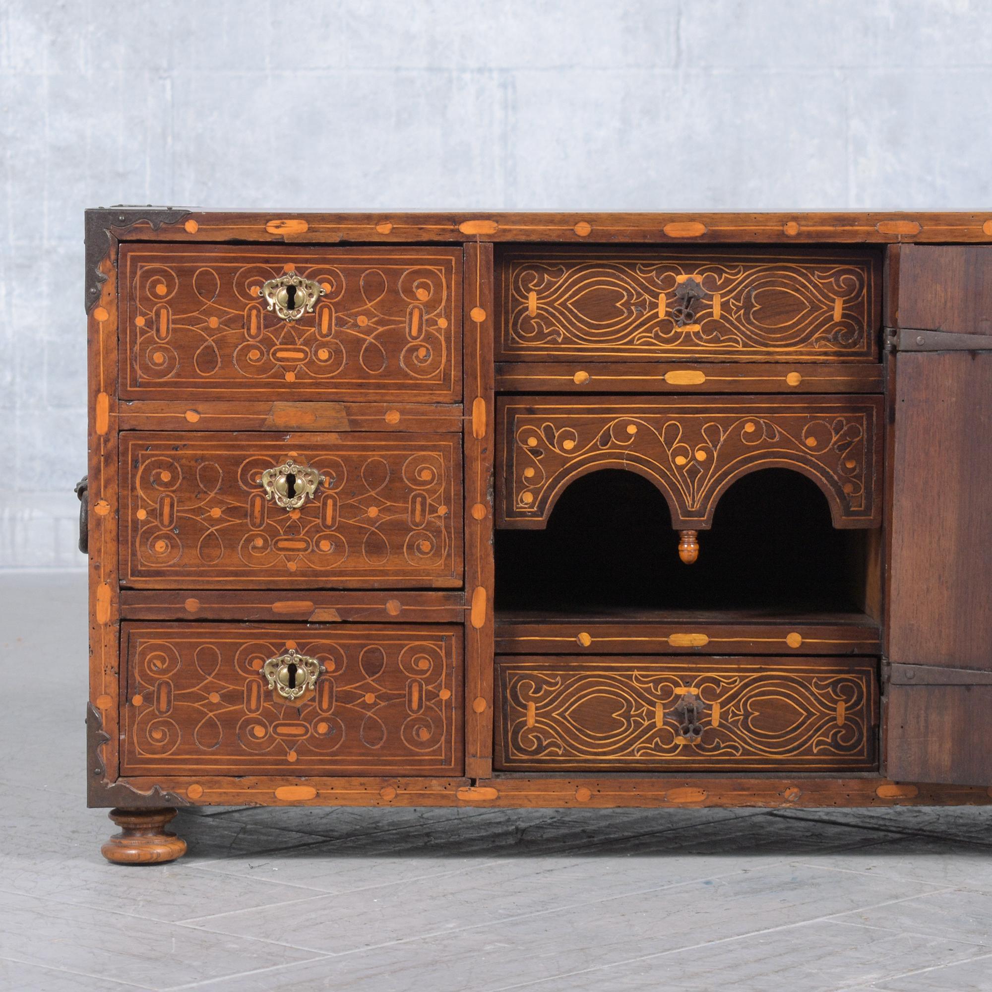 18th Century and Earlier Exquisite 18th-Century Spanish Bargueño Cabinet: Walnut with Marquetry Inlays For Sale