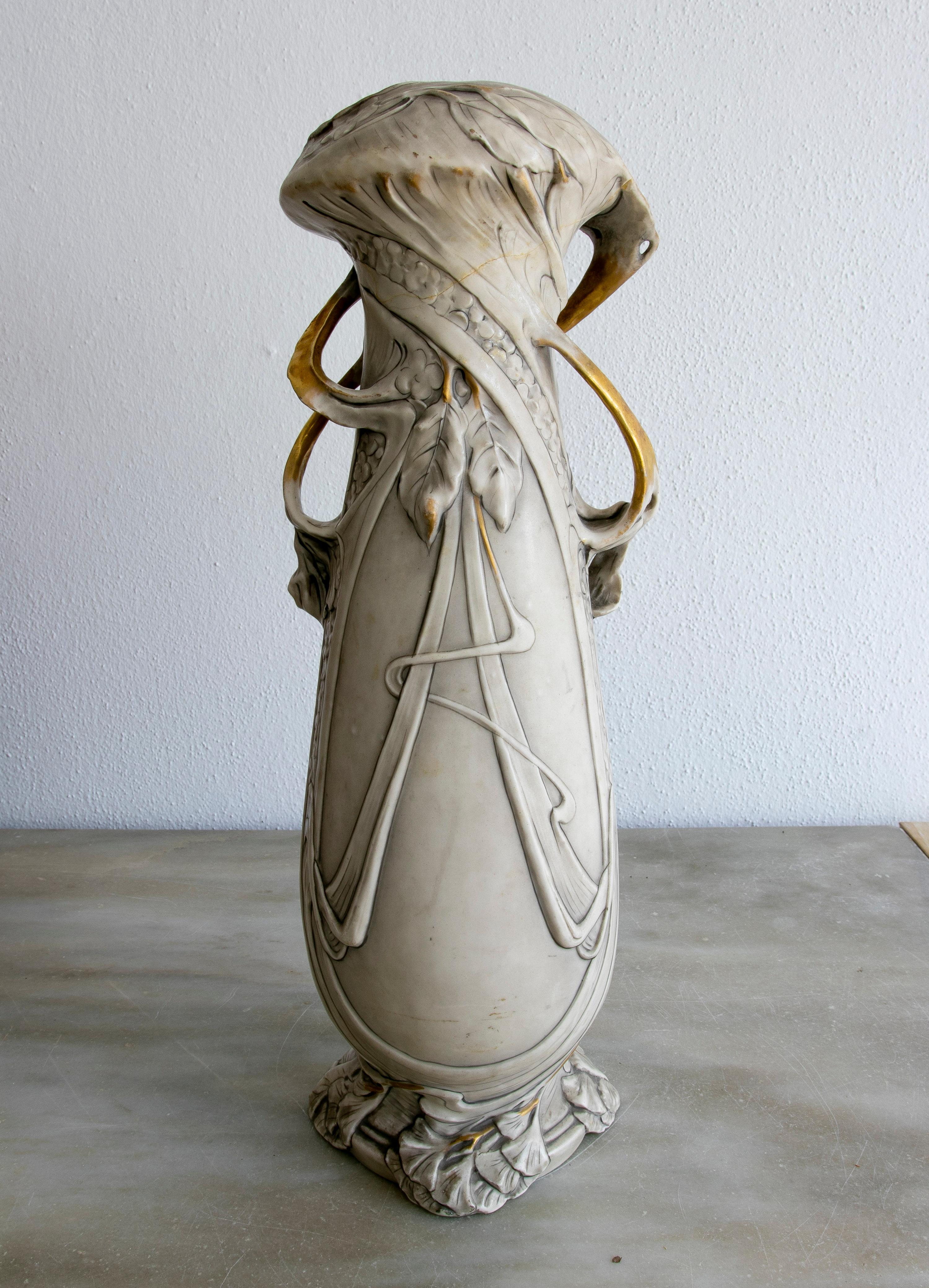 Exquisite 1900s bohemian Art Nouveau biscuit porcelain vase.