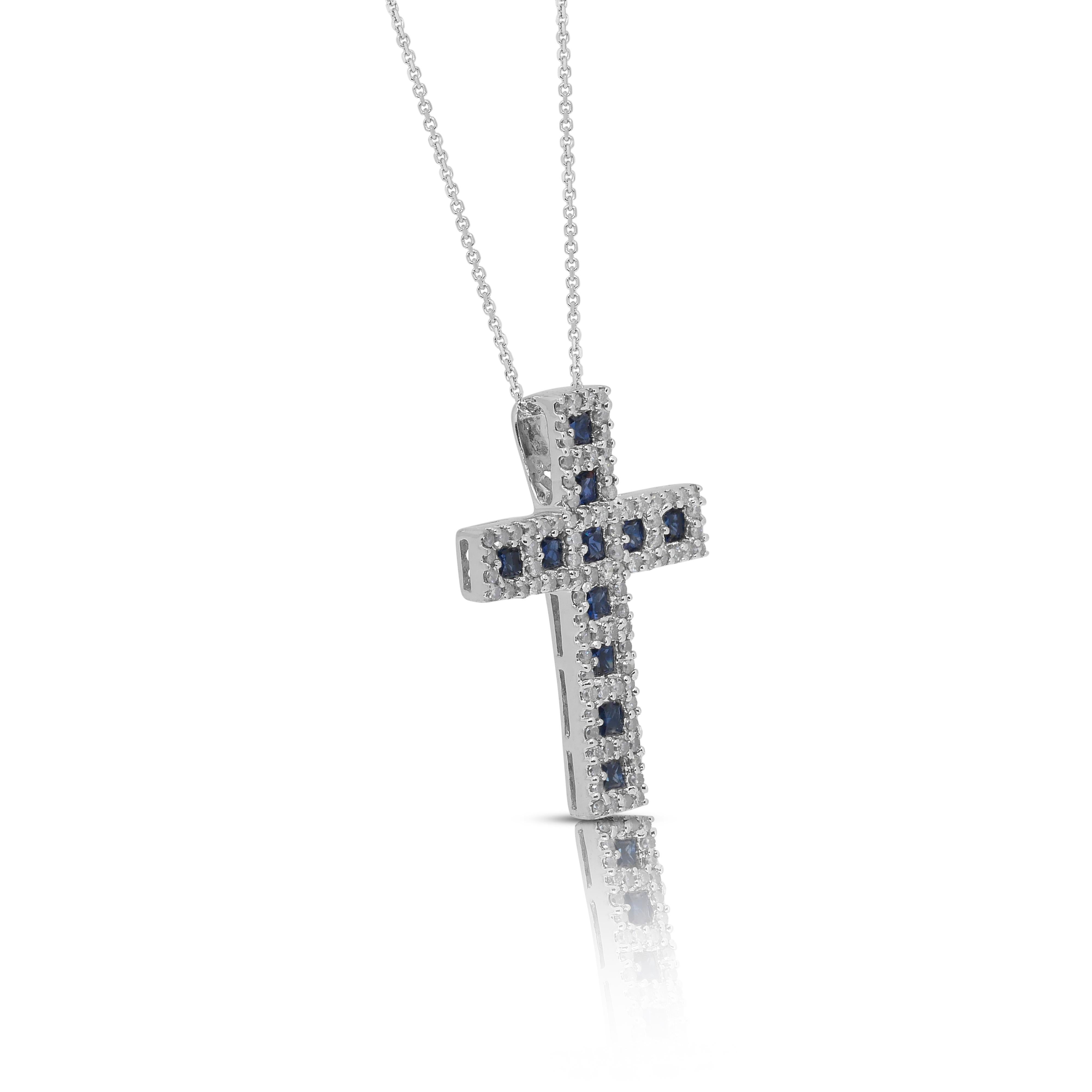 Princess Cut Exquisite 1.90ct Sapphires and Diamonds Necklace with Pendant in 18k White Gold