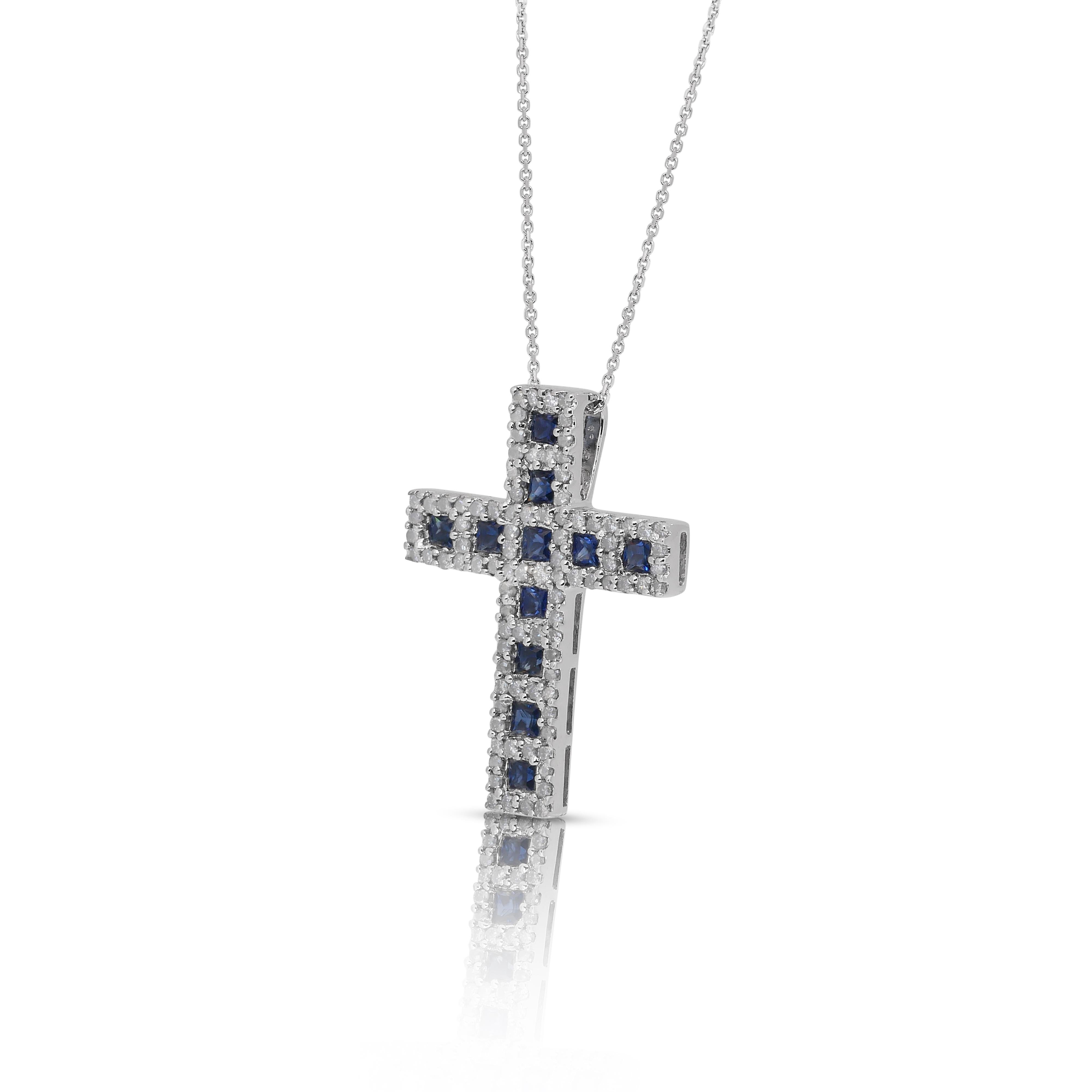 Exquisite 1.90ct Sapphires and Diamonds Necklace with Pendant in 18k White Gold In New Condition In רמת גן, IL