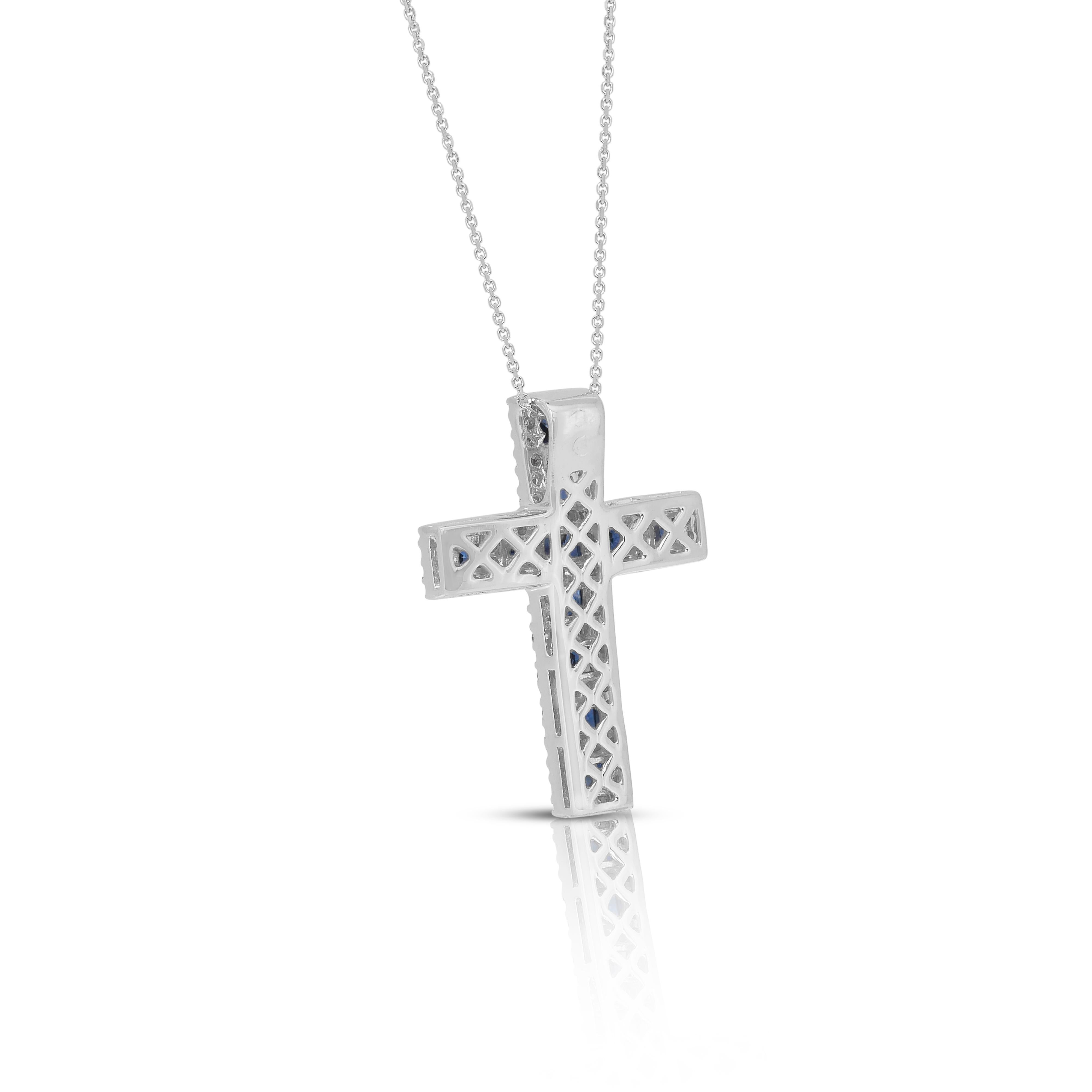 Exquisite 1.90ct Sapphires and Diamonds Necklace with Pendant in 18k White Gold 3