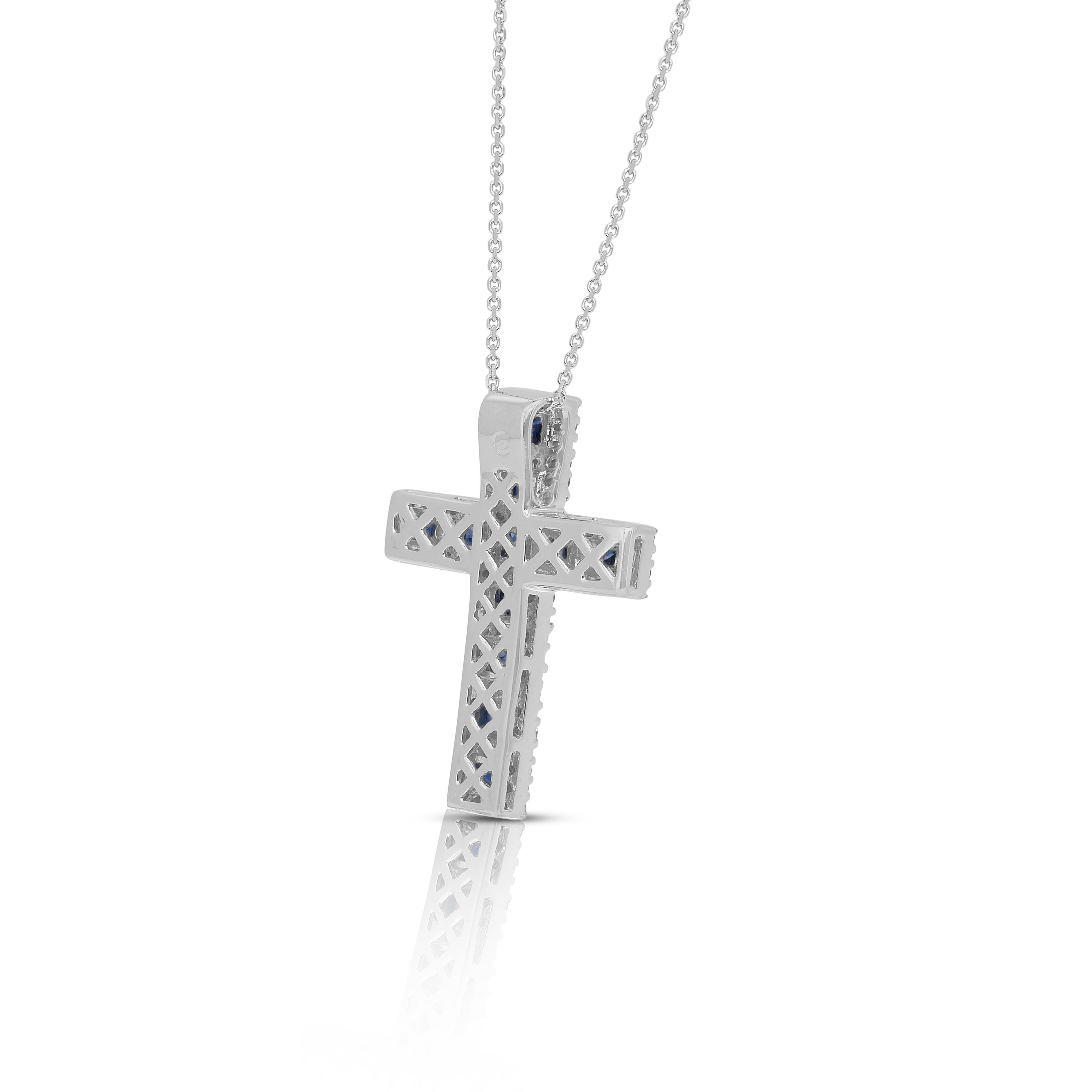 Exquisite 1.90ct Sapphires and Diamonds Necklace with Pendant in 18k White Gold 4