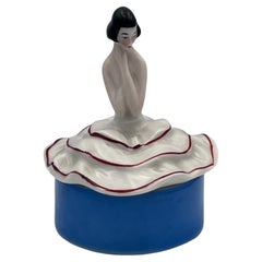 Exquisite 1920s Art Deco German Figurative Porcelain Vanity Box of Elegant Woman