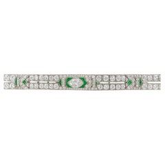 Exquisite 1920s Art Deco Platinum Diamond & Emerald Bracelet