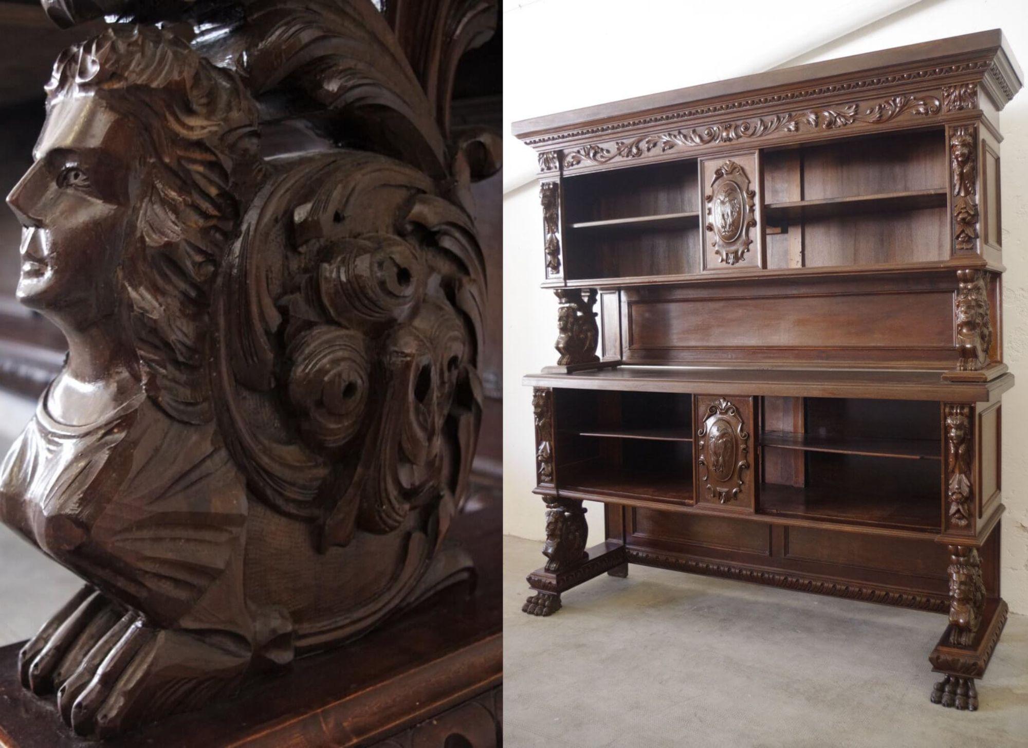 Exquisite 1920s Carved Walnut Notary Cabinet – A Masterpiece of Craftsmanship

Step into the elegance of the early 20th century with this stunning 1920s carved walnut notary cabinet. This exceptional piece showcases the intricate craftsmanship and