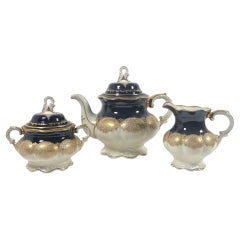 Exquisite 1920s Hand-Painted Porcelain Tea Set with Gold Gilding (3 Pieces)