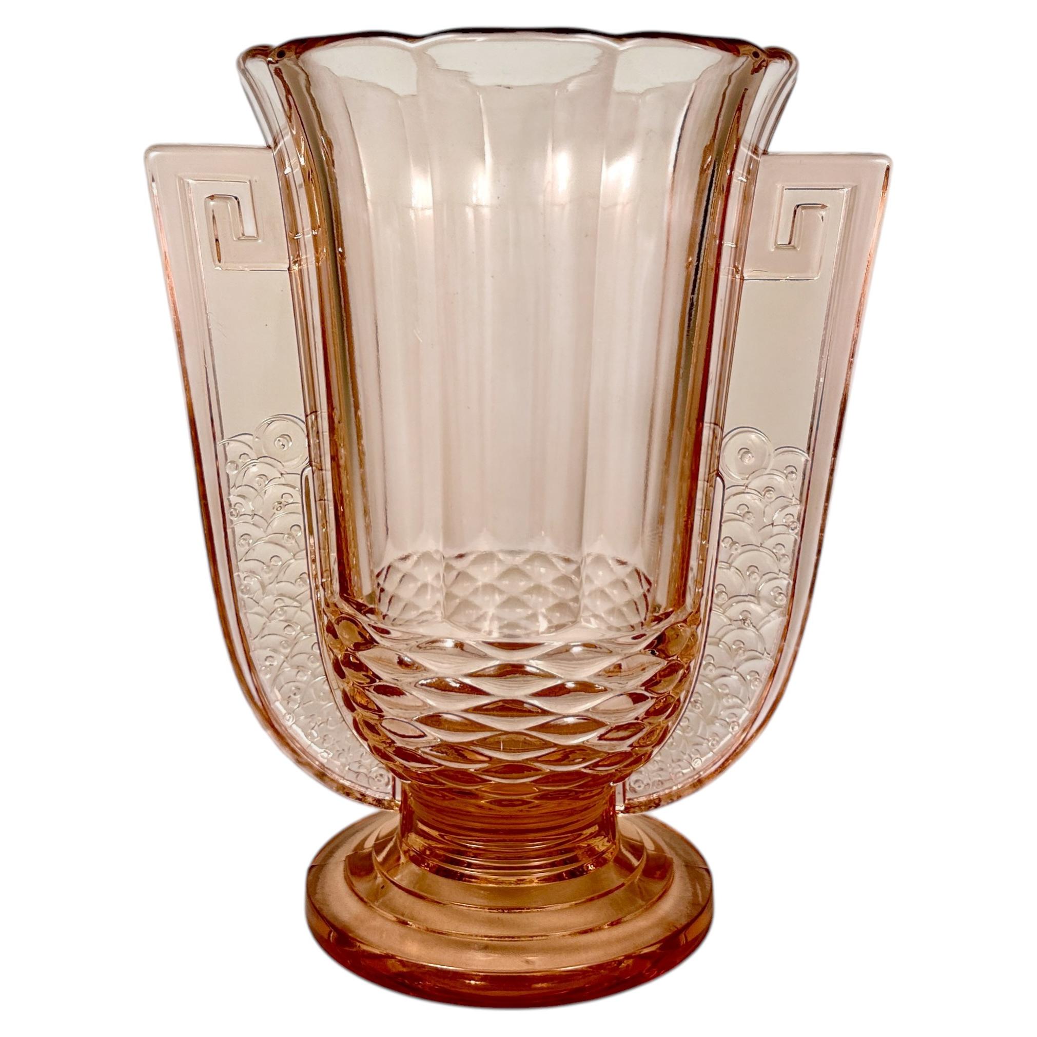 Exquisite 1930s Art Deco Pink Glass Vase by Val Saint Lambert Belgium