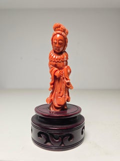 Exquisite 1930s Red Coral Sculpture of Chinese Lady