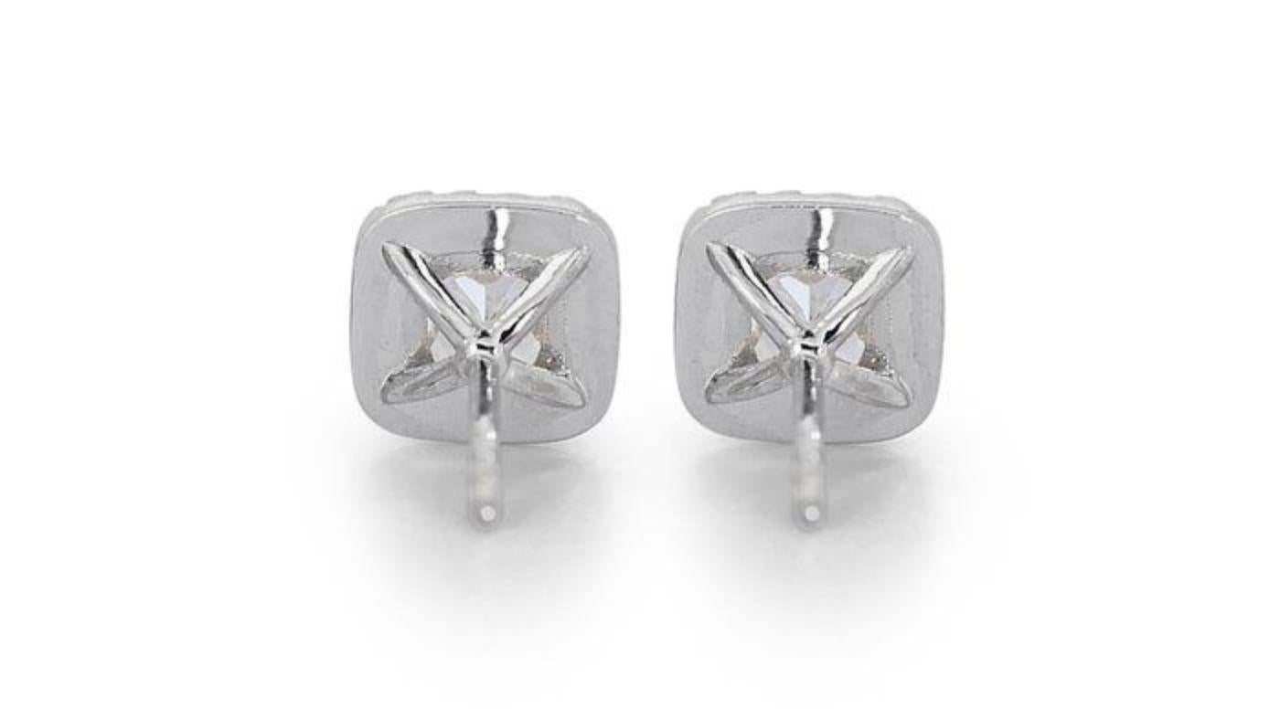Exquisite 1.94ct Cushion Modified Brilliant Diamond Stud Earrings For Sale 1