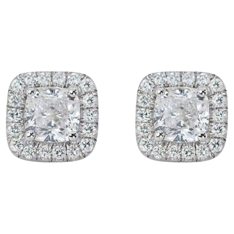 Exquisite 1.94ct Cushion Modified Brilliant Diamond Stud Earrings For Sale