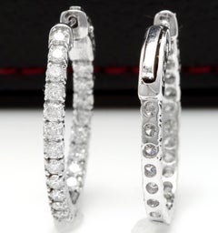 Exquisite 1.95 Carat Natural Diamond 14 Karat Solid White Gold Hoop Earrings