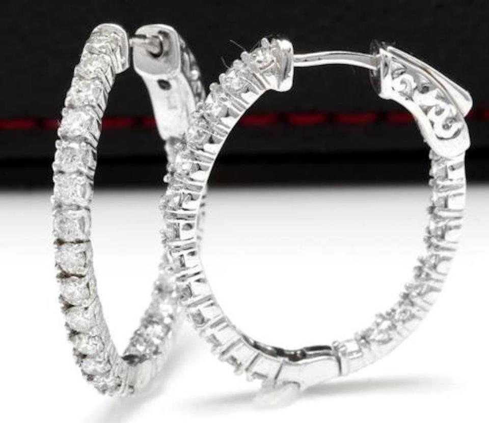 Round Cut Exquisite 1.95 Carat Natural Diamond 14 Karat Solid White Gold Hoop Earrings For Sale