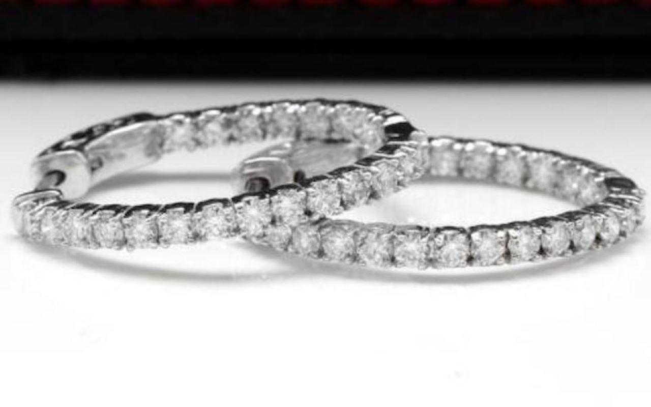 Exquisite 1.95 Carat Natural Diamond 14 Karat Solid White Gold Hoop Earrings In New Condition For Sale In Los Angeles, CA