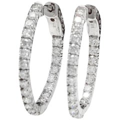 Exquisite 1.95 Carat Natural Diamond 14 Karat Solid White Gold Hoop Earrings