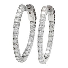 Exquisite 1.95 Carat Natural Diamond 14 Karat Solid White Gold Hoop Earrings