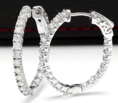 Exquisite 1.95 Carat Natural Diamond 14 Karat Solid White Gold Hoop Earrings
