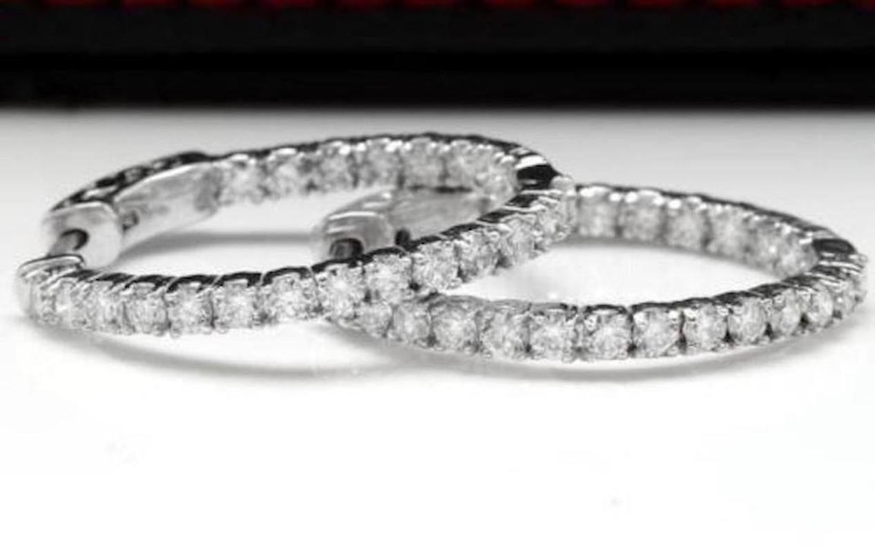 Créoles en or blanc massif 14 carats avec diamants naturels de 1,95 carat Neuf - En vente à Los Angeles, CA