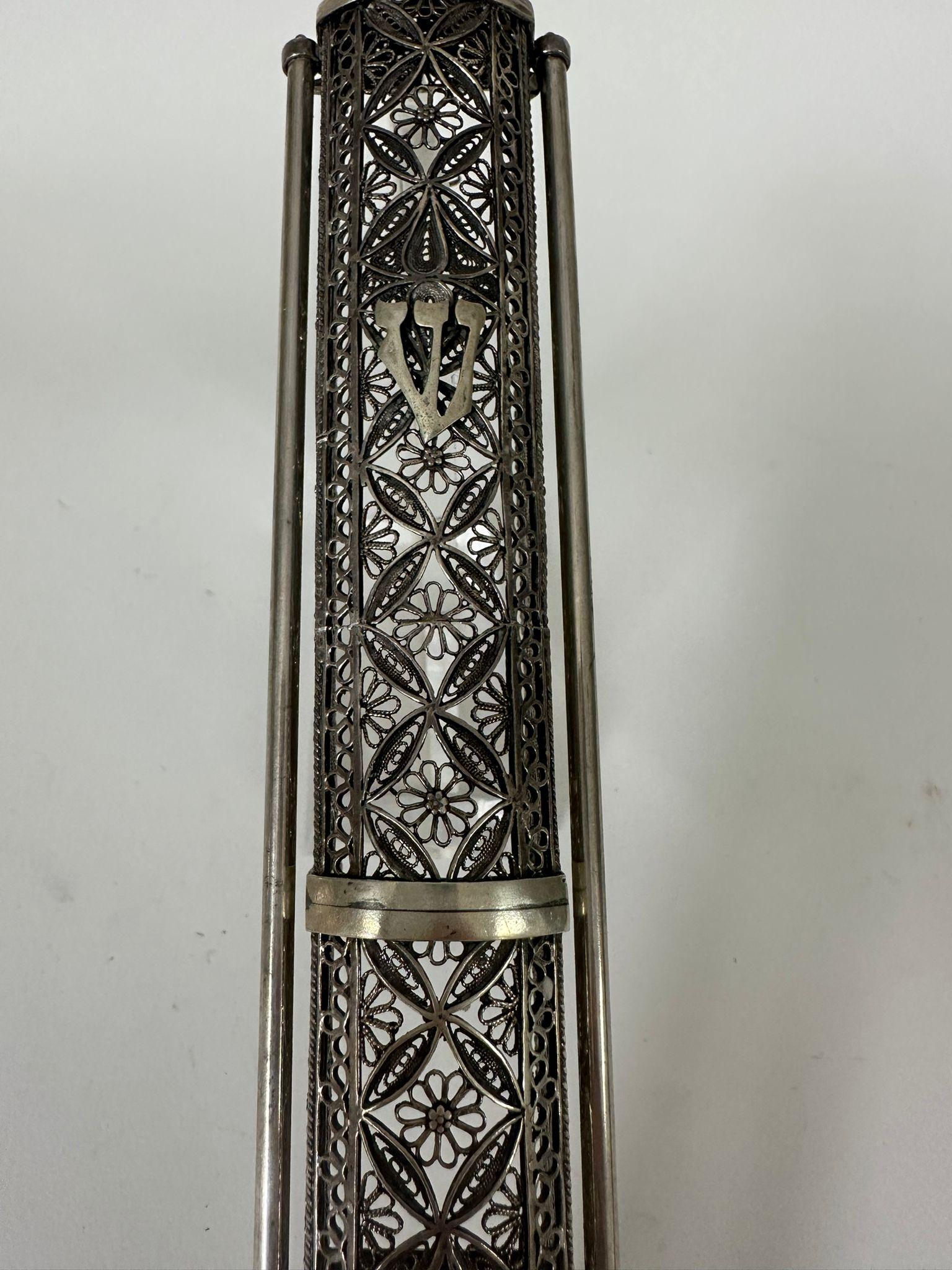 20th Century Exquisite 1950 Handmade Silver Filigree Mezuzah by Artist Zadok For Sale